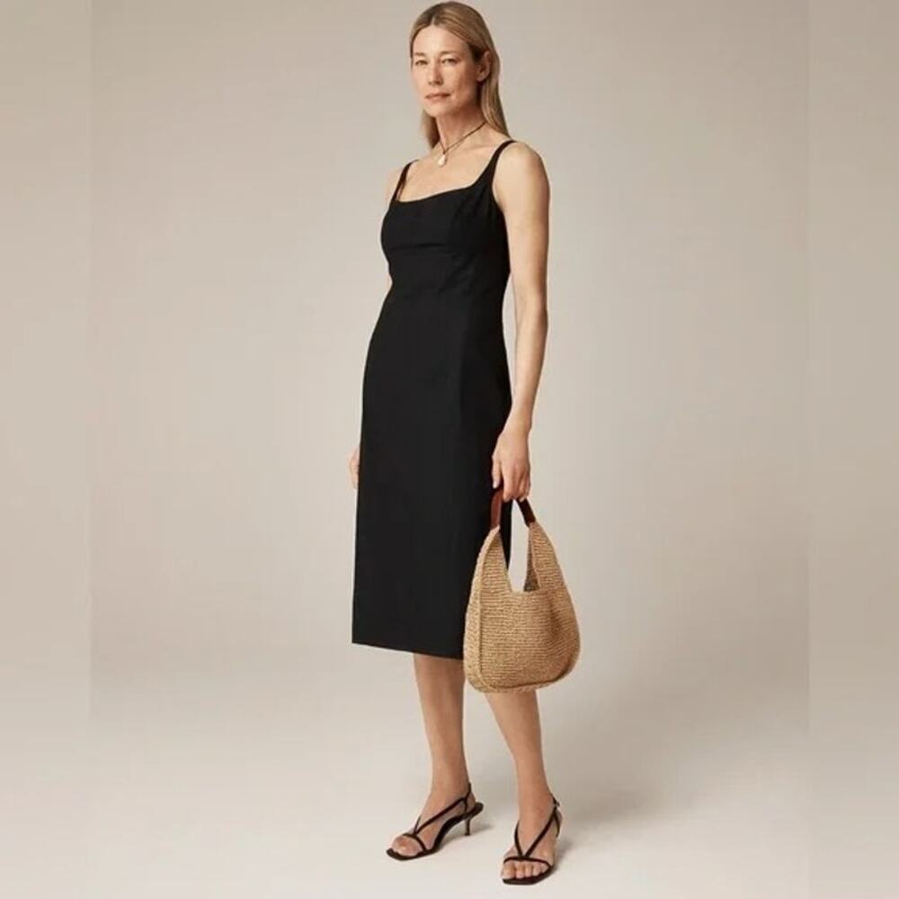 J.Crew Square Neck Seamed Sheath Midi Dress 4 Black NWT Minimalist Old Money